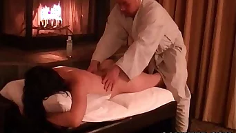 Asian gets her body massaged and creampied